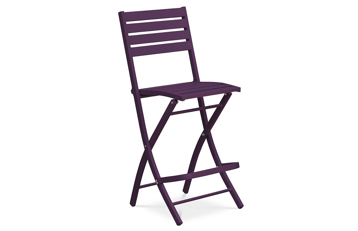 Chaise haute & pliante de salon de jardin en aluminium aubergine MARIUS