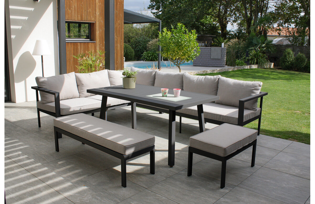 Ensemble table et chaises de jardin ANTALYA en aluminium Gris 9