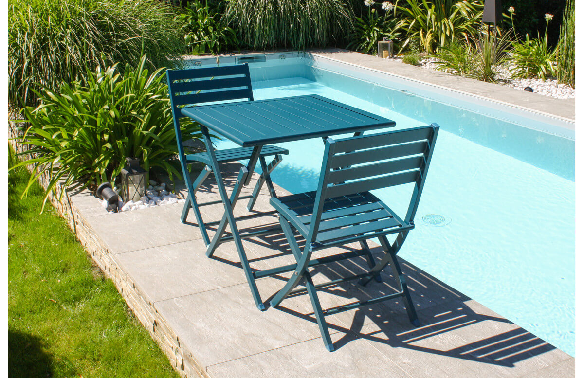 Ensemble table et chaises de jardin en aluminium 2 personnes Marius