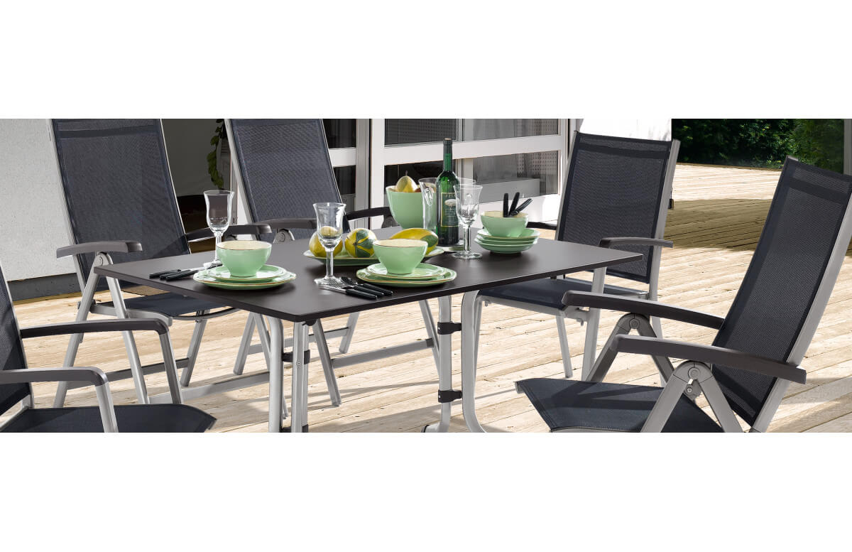 Ensemble table et fauteuils Bodega de Sieger aluminium inclinable 6 jardin Textilux personnes 