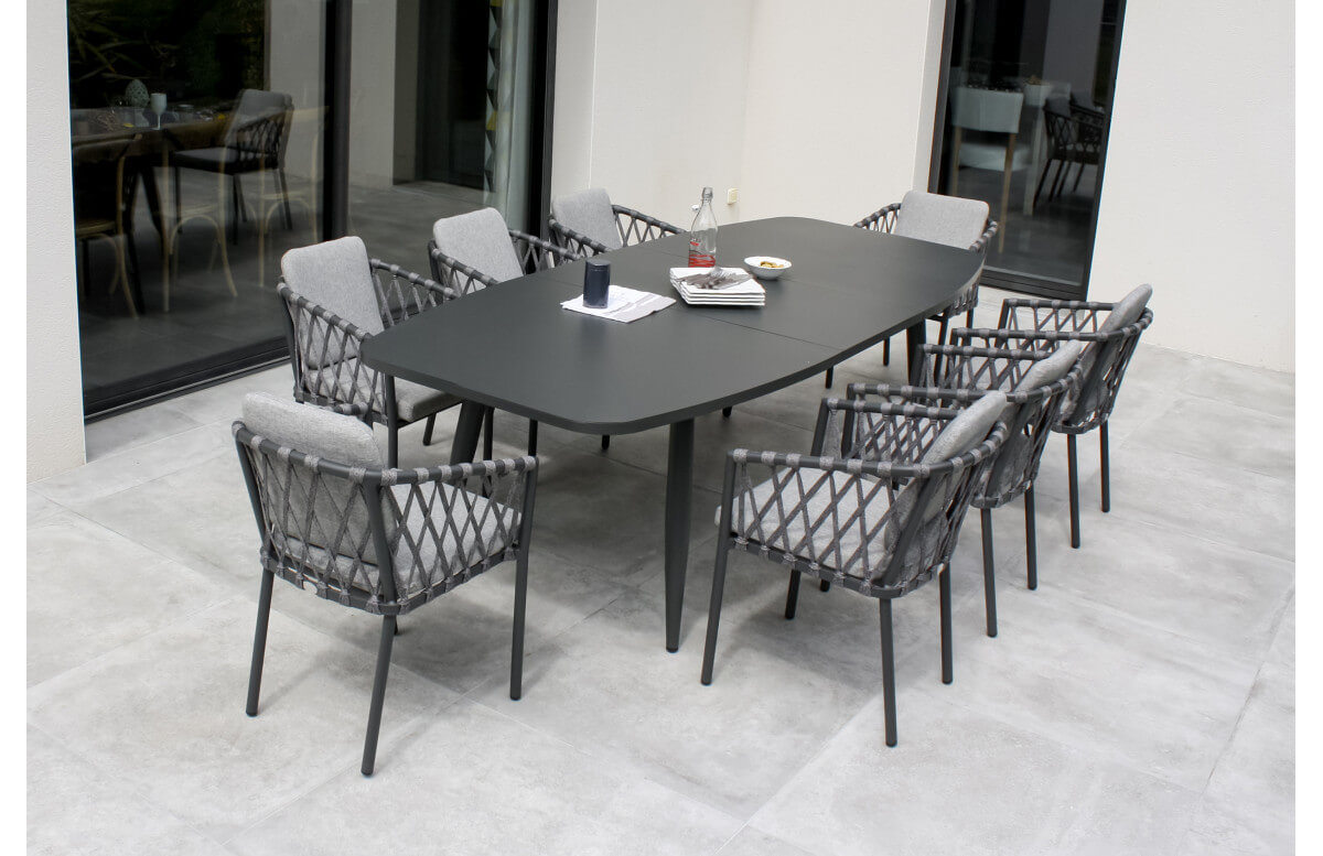 Ensemble table de jardin en métal et 4 chaises anthracite PALAVAS