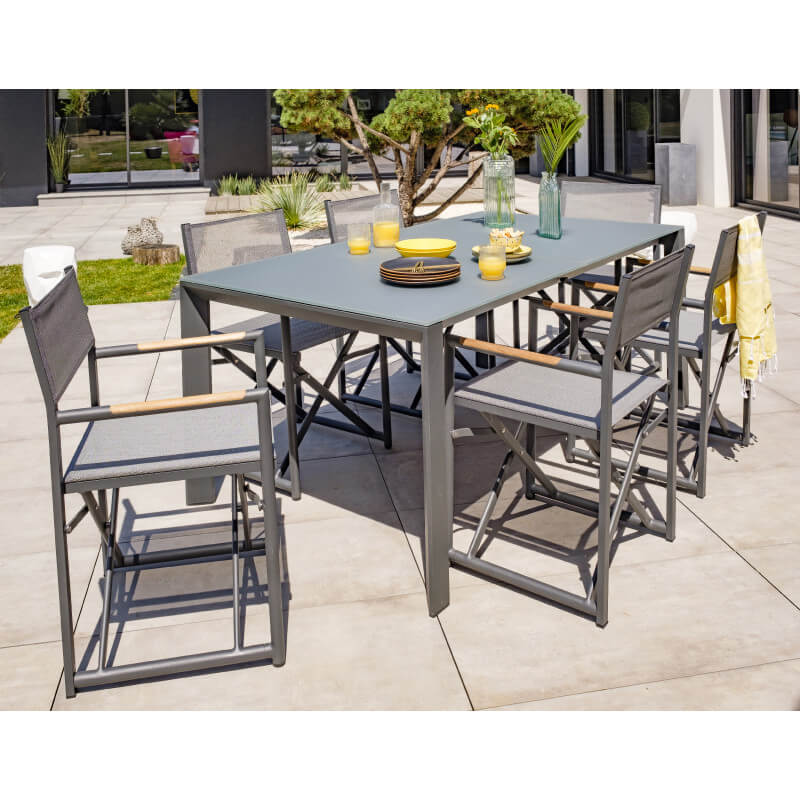 Ensemble table extensible et fauteuils de jardin PILAT en aluminium  Anthracite 8 personnes PARIS GARDEN