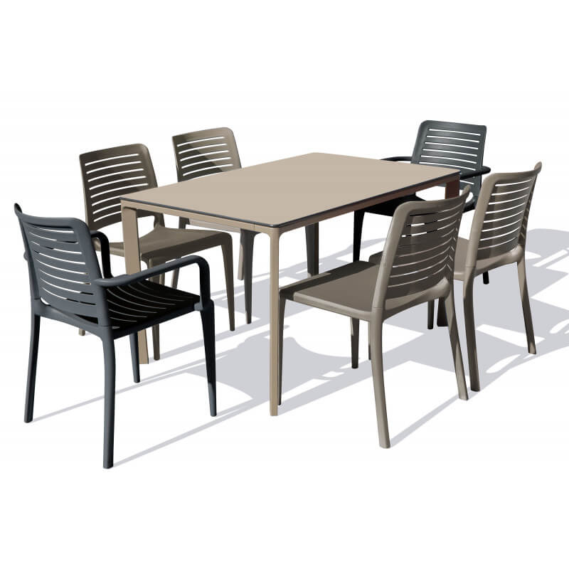 Ensemble salon de jardin 6 personnes grande table rectangulaire pliable + 6 chaises  pliantes métal résine tressée PS chocolat - La Poste