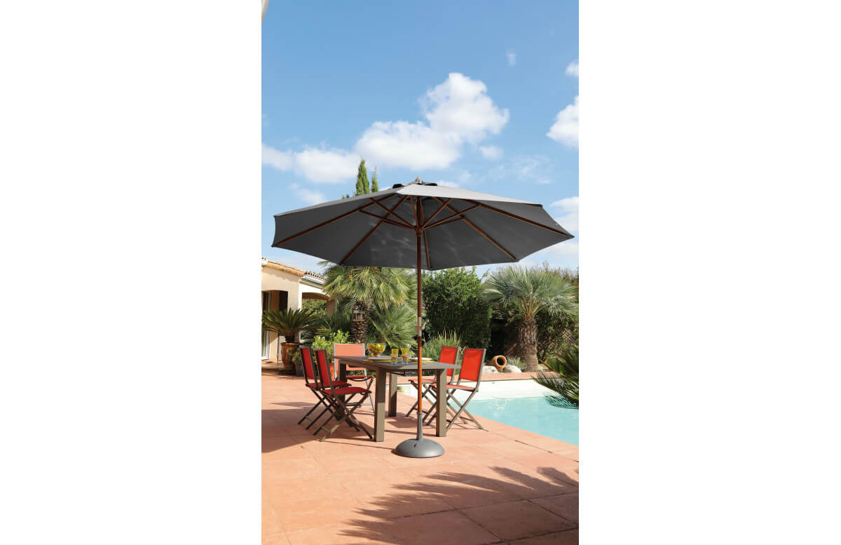 Parasol de jardin rond en bois et polyester - ProLoisirs