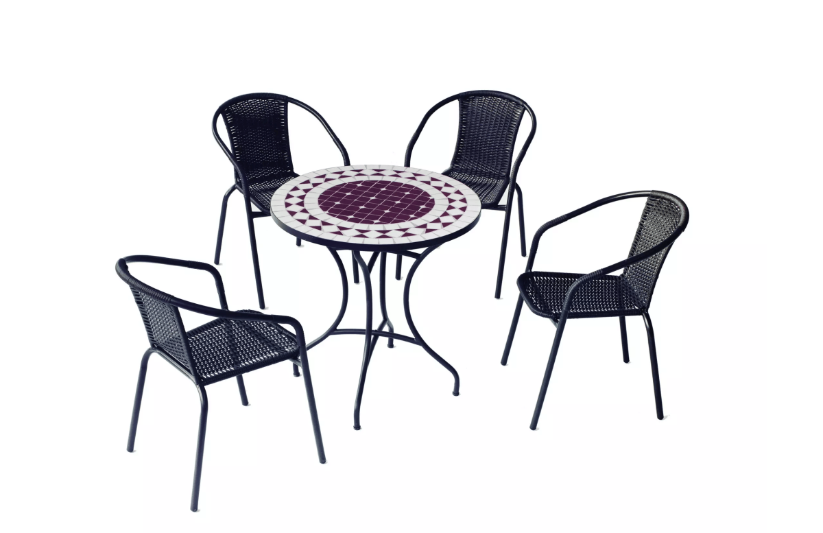 Ensemble table ORAN et fauteuils de jardin BRASIL 4 personnes HEVEA en acier et résine tressée