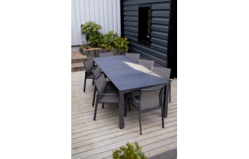 Ensemble table extensible Cassis et fauteuils de jardin ALU-D013 en aluminium et textilène 6 personnes - Delorm