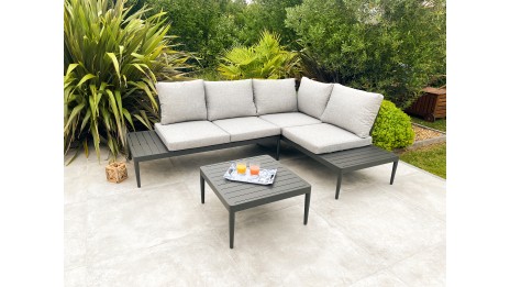 Salon d'angle de jardin ANKARA 4 places en aluminium - NOIR