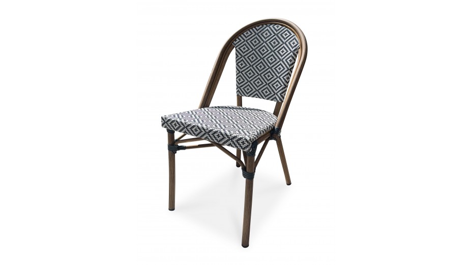 Fauteuil de jardin empilable BISTRO en aluminium effet bois et textilène - BLEU
