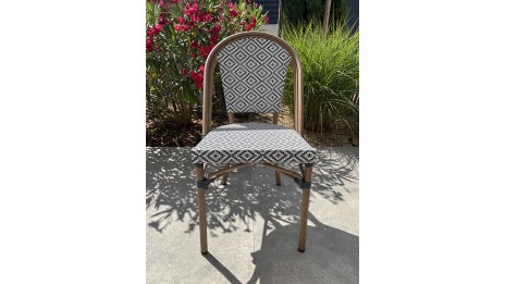 Fauteuil de jardin empilable BISTRO en aluminium effet bois et textilène - BLEU