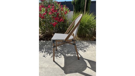 Fauteuil de jardin empilable BISTRO en aluminium effet bois et textilène - BLEU