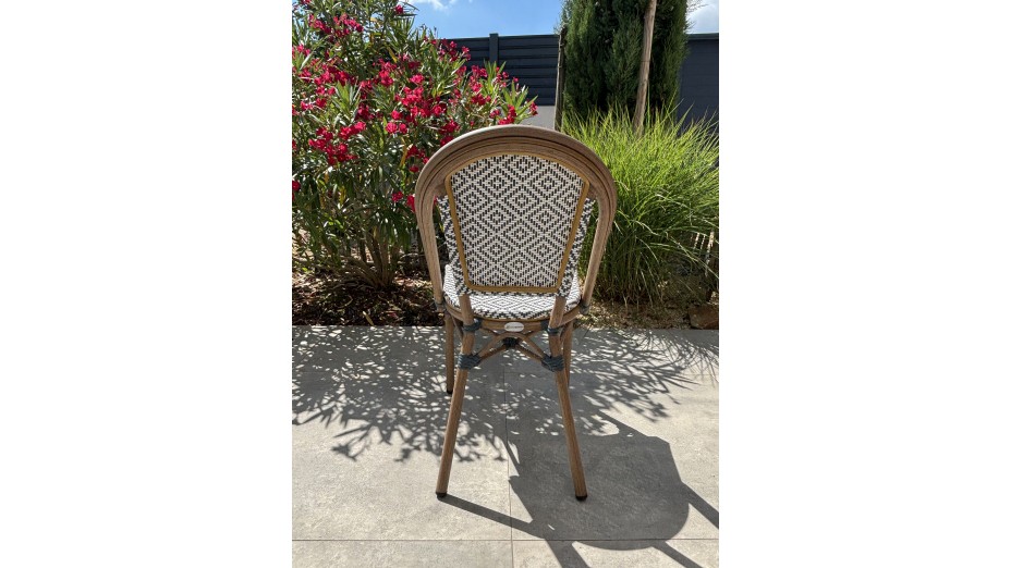 Fauteuil de jardin empilable BISTRO en aluminium effet bois et textilène - BLEU