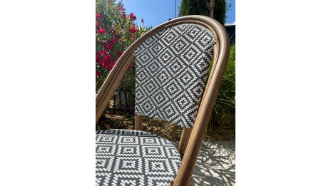 Fauteuil de jardin empilable BISTRO en aluminium effet bois et textilène - BLEU
