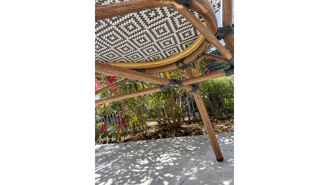 Fauteuil de jardin empilable BISTRO en aluminium effet bois et textilène - BLEU