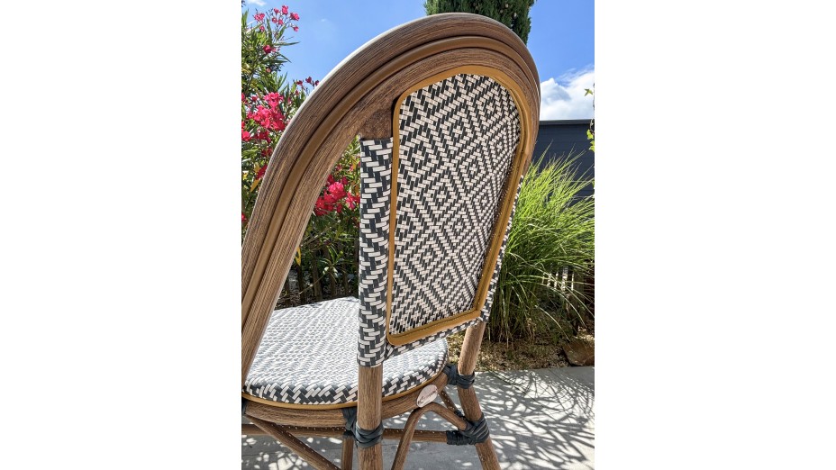 Fauteuil de jardin empilable BISTRO en aluminium effet bois et textilène - BLEU