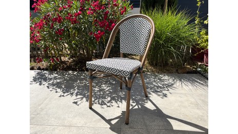Fauteuil de jardin empilable BISTRO en aluminium effet bois et textilène - BLEU