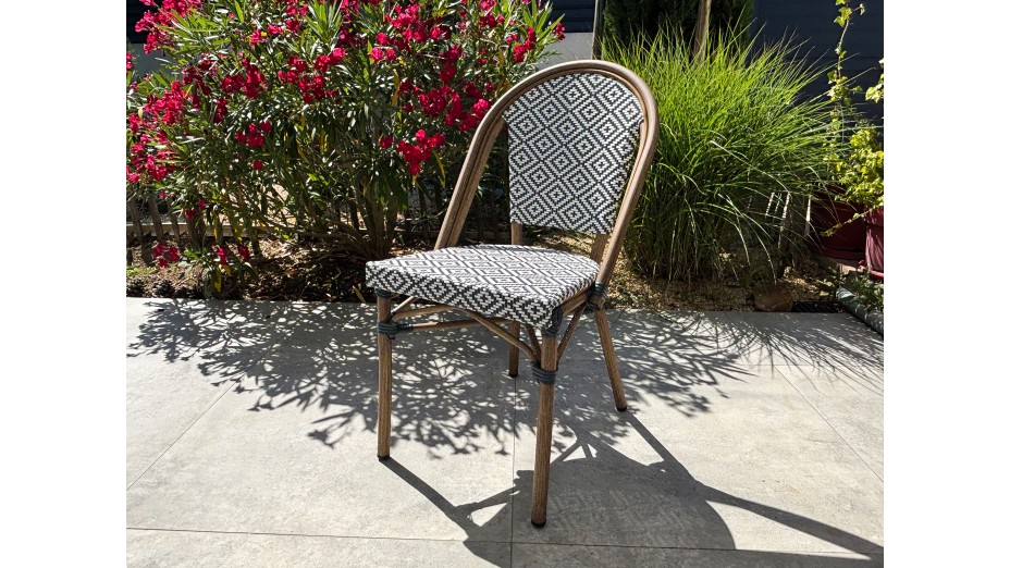 Fauteuil de jardin empilable BISTRO en aluminium effet bois et textilène - BLEU