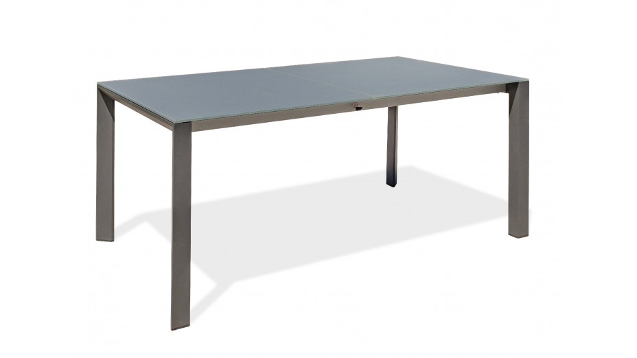 Table de jardin HONFLEUR (180/250x100 cm) aluminium avec plateau en verre et rallonge HPL imitation bois - GRIS ANTHRACITE