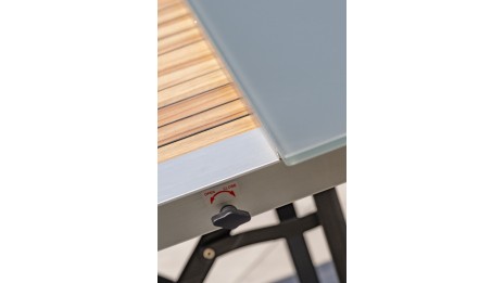 Table de jardin HONFLEUR (180/250x100 cm) aluminium avec plateau en verre et rallonge HPL imitation bois - GRIS ANTHRACITE