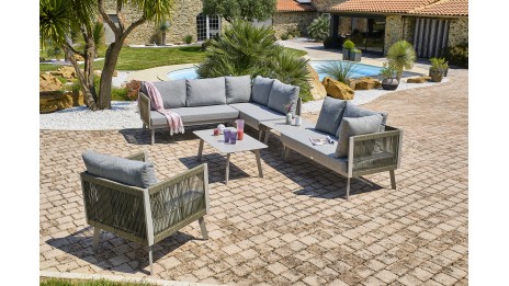Salon de jardin d'angle MANOSQUE 7 places en aluminium - GRIS