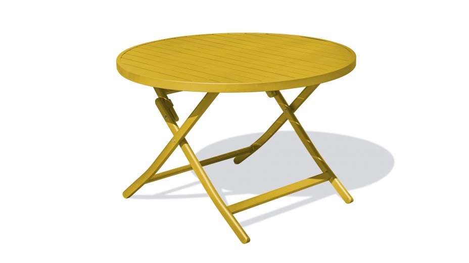 Table de jardin pliante MARIUS (diam. 110 cm) en aluminium - MOUTARDE