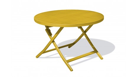 Table de jardin pliante MARIUS (diam. 110 cm) en aluminium - MOUTARDE