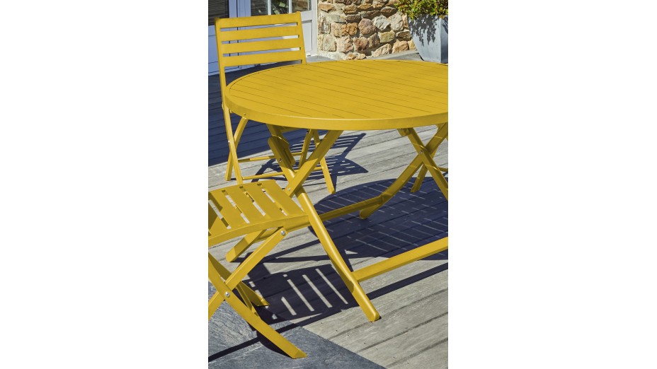 Table de jardin pliante MARIUS (diam. 110 cm) en aluminium - MOUTARDE