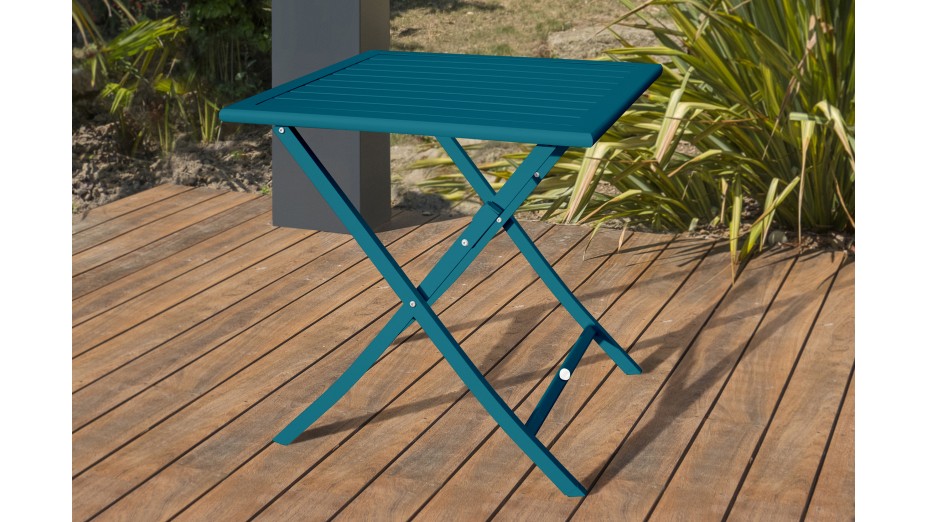 Guéridon de jardin pliant MARIUS (70x70 cm) en aluminium - BLEU CANARD