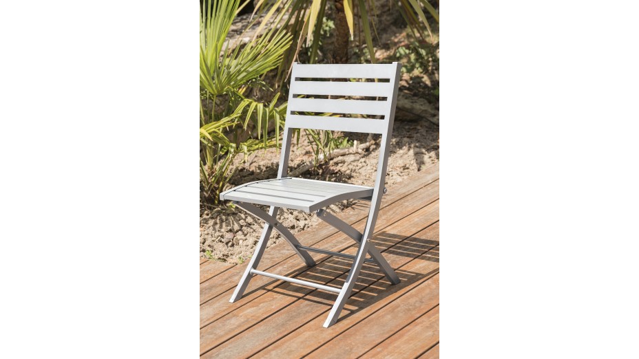 Lot composé d'une table de jardin MARIUS-TB70-GRIS pliante et de 2 chaises MARIUS-CP-GRIS pliantes