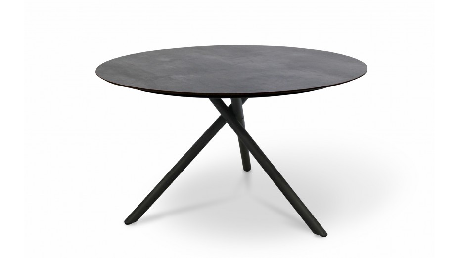 Table de jardin ronde PILAT (diam. 129 cm) en aluminium et plateau HPL - GRIS ANTHRACITE