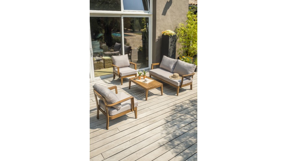 Salon bas de jardin PORTOFINO 4 places en aluminium effet bois - MARRON