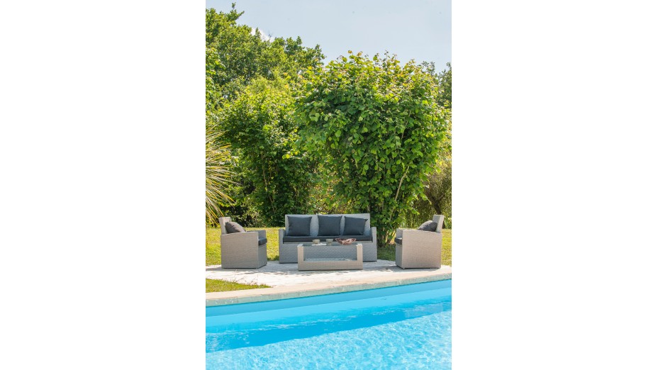 Salon bas de jardin CONFORT PORTOVECCHIO 5 places en résine tressée - GRIS