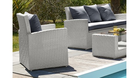 Salon bas de jardin CONFORT PORTOVECCHIO 5 places en résine tressée - GRIS