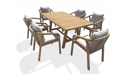 Ensemble repas de jardin SERENA (170x90 cm) 6 places en bois d'acacia - WOOD