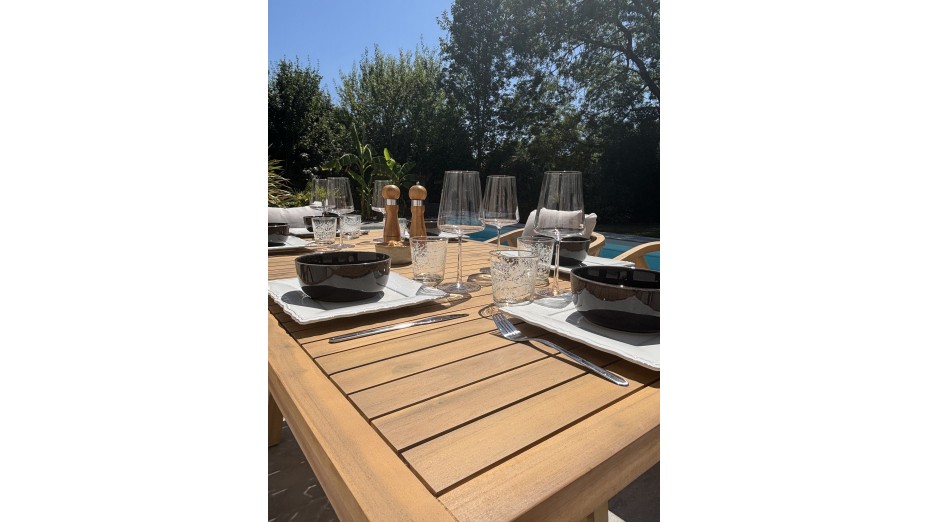 Ensemble repas de jardin SERENA (170x90 cm) 6 places en bois d'acacia - WOOD