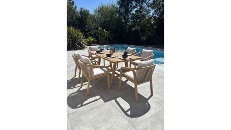 Ensemble repas de jardin SERENA (170x90 cm) 6 places en bois d'acacia - WOOD