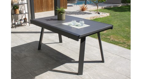 Table de jardin STOCKHOLM (150/225x96 cm) en aluminium avec rallonge intégrée - GRIS ANTHRACITE