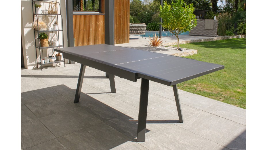 Table de jardin STOCKHOLM (150/225x96 cm) en aluminium avec rallonge intégrée - GRIS ANTHRACITE