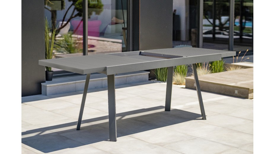 Table de jardin STOCKHOLM (150/225x96 cm) en aluminium avec rallonge intégrée - GRIS ANTHRACITE