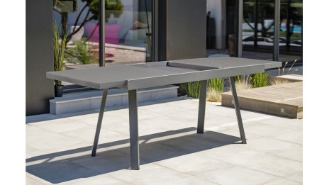Table de jardin STOCKHOLM (150/225x96 cm) en aluminium avec rallonge intégrée - GRIS ANTHRACITE