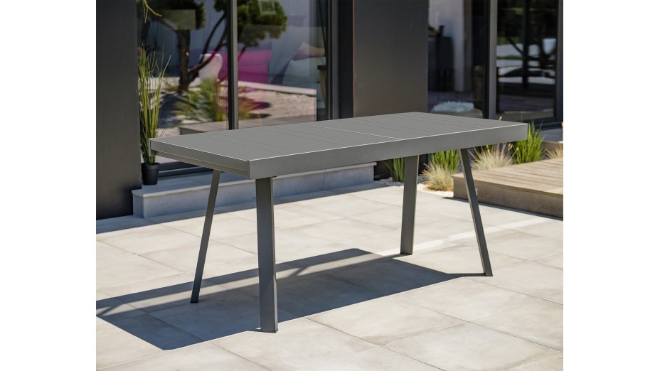 Table de jardin STOCKHOLM (150/225x96 cm) en aluminium avec rallonge intégrée - GRIS ANTHRACITE