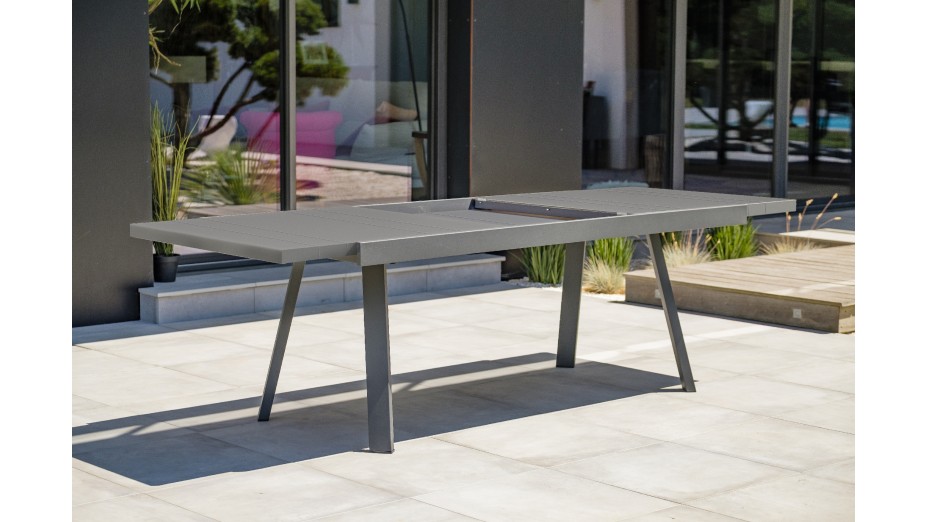 Table de jardin STOCKHOLM (200/300x96 cm) en aluminium avec rallonge intégrée - GRIS ANTHRACITE