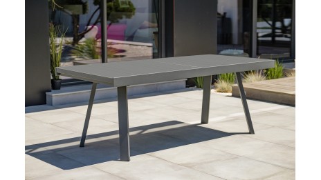 Table de jardin STOCKHOLM (200/300x96 cm) en aluminium avec rallonge intégrée - GRIS ANTHRACITE