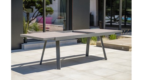 Table de jardin STOCKHOLM (200/300x96 cm) en aluminium et céramique avec rallonge intégrée - GRIS ANTHRACITE