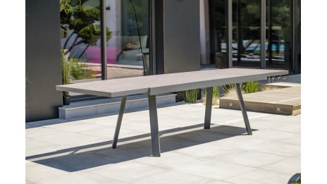 Table de jardin STOCKHOLM (200/300x96 cm) en aluminium et céramique avec rallonge intégrée - GRIS ANTHRACITE