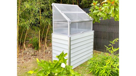 Mini serre de jardin adossable simple STRETTO (62x120 cm) en acier galvanisé - BLANC