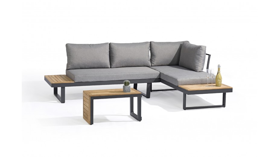 Salon de jardin modulable TOKYO 4 places en bois d'acacia et aluminium - GRIS ANTHRACITE
