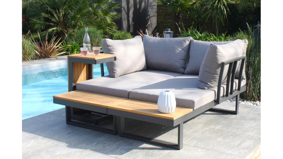 Salon de jardin modulable TOKYO 4 places en bois d'acacia et aluminium - GRIS ANTHRACITE