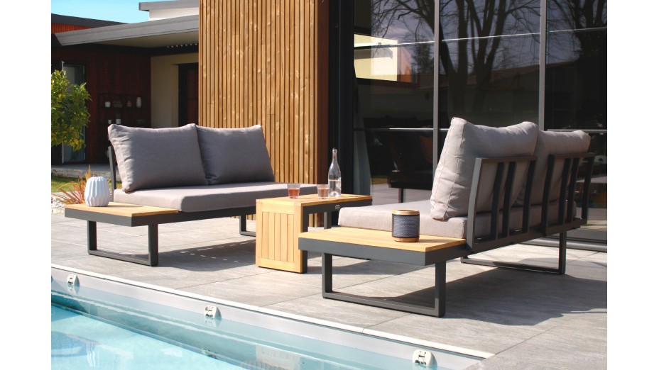 Salon de jardin modulable TOKYO 4 places en bois d'acacia et aluminium - GRIS ANTHRACITE