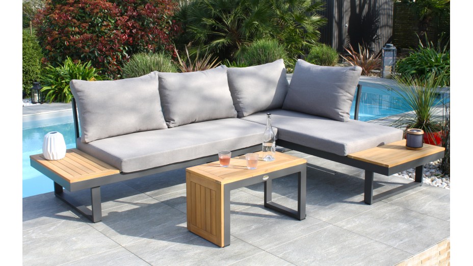 Salon de jardin modulable TOKYO 4 places en bois d'acacia et aluminium - GRIS ANTHRACITE