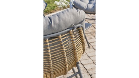 Salon bas de jardin TULUM 4 places en aluminium anthracite et résine tressée - MARRON